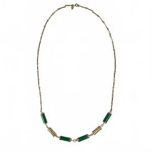 Vintage Sarah Coventry Chinese Lantern Green Faux Jade Gold Tone Necklace 26 in
